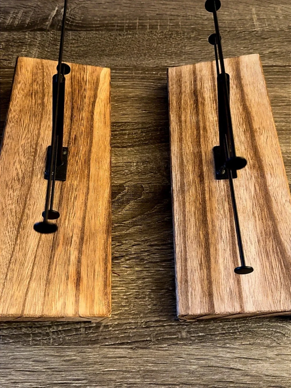 Industrial Double-Bar Jewelry Rack on Natural Wood Mount